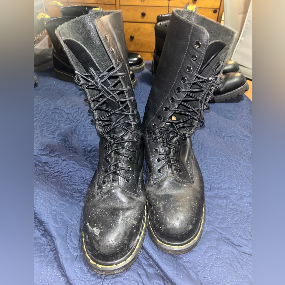 Dr Doc Martens 1914 14 hole 10113 black metal steel toe mid calf boots sz 13